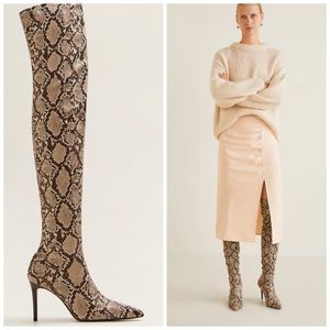 Mango over the knee snakeskin stretch boot